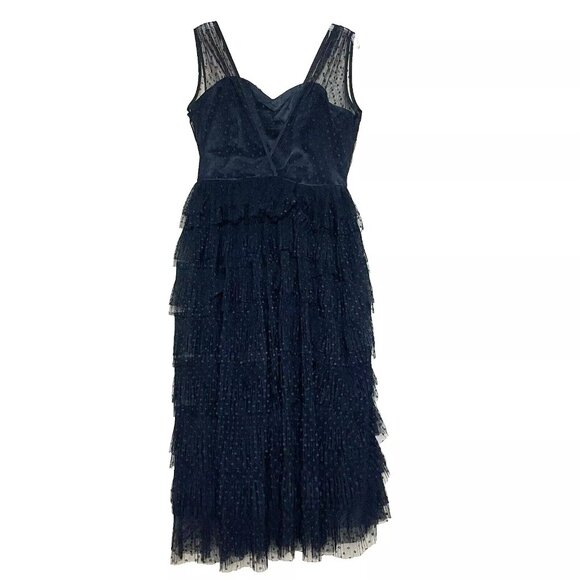 Collectif Vintage Black Courtney Swiss Dot Tiered Lace Swing Dress US 10 Retro - Picture 3 of 13